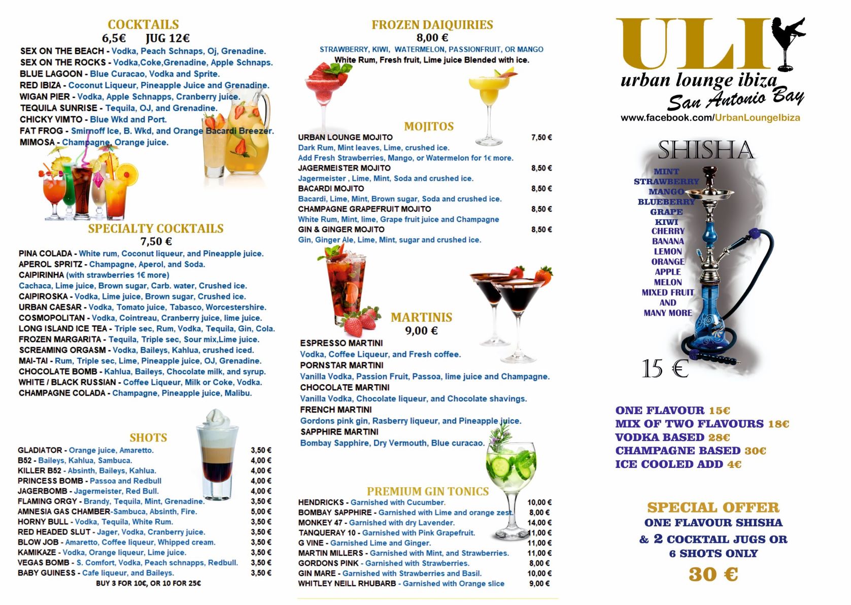 Carta de Urban Lounge Ibiza — página 1